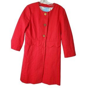 Draper James Womens Red Scalloped Coat Gold Button Front LS Mid Length Size 4